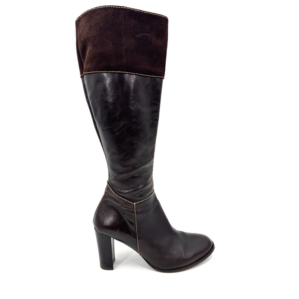 BODEN Dark Brown Leather Suede Knee High Heeled Riding Boots Size 40 or US 9